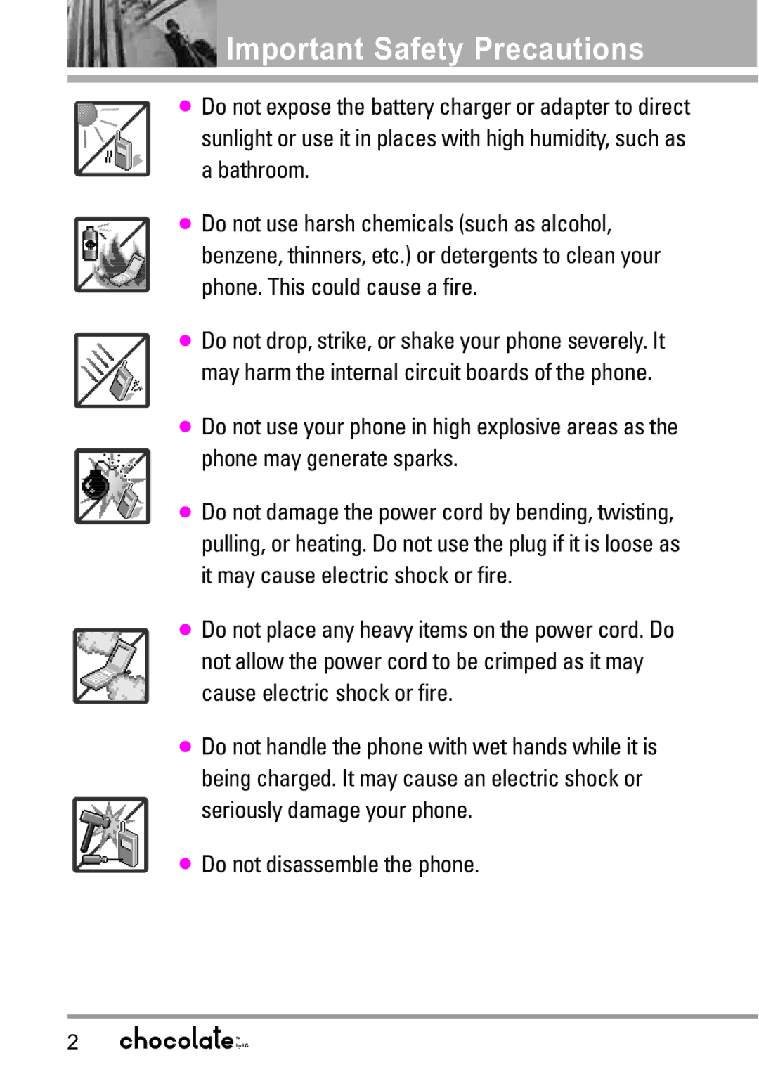 LG Electronics VX8550 manual Do not disassemble the phone 