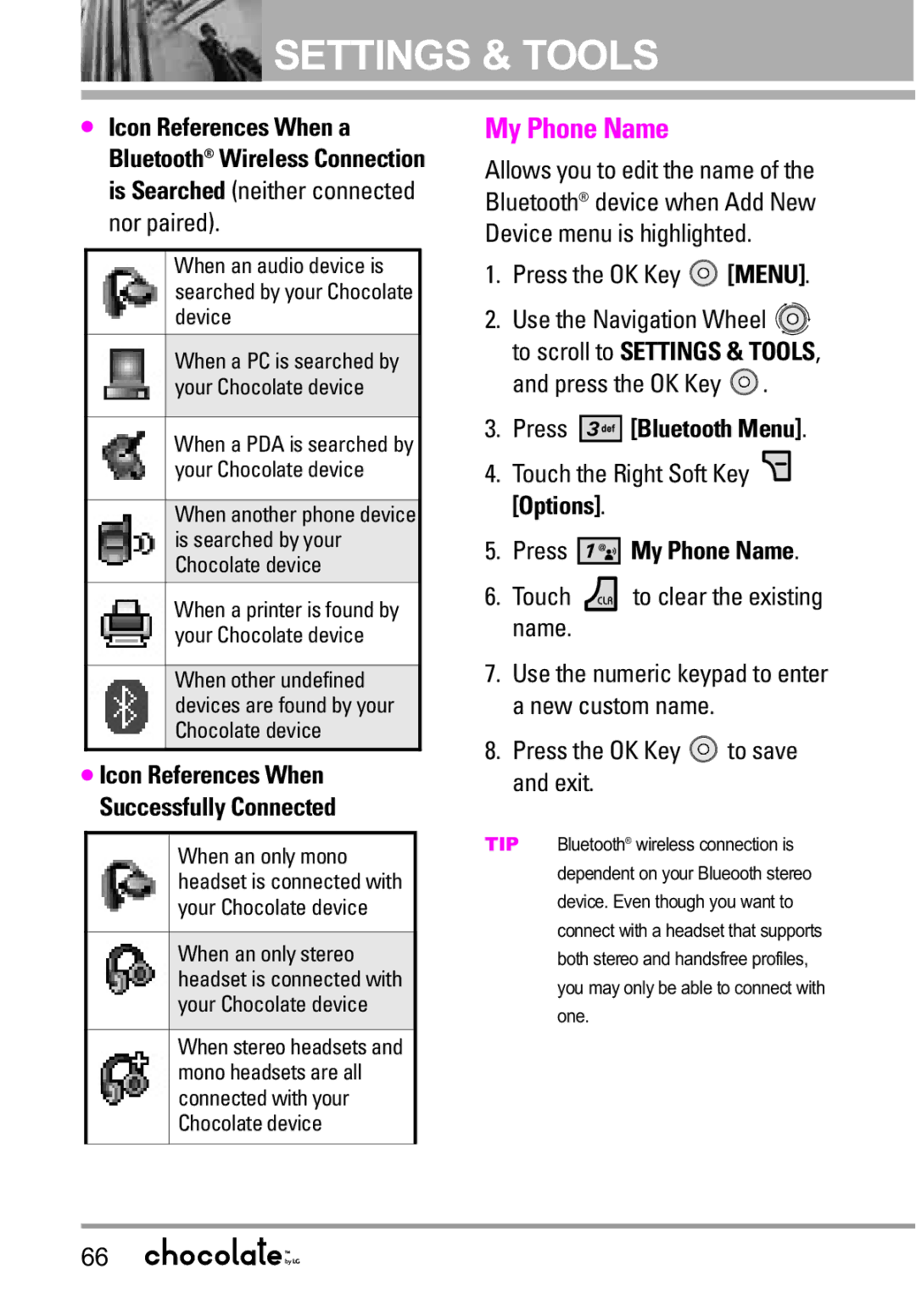 LG Electronics VX8550 manual Press Bluetooth Menu, Press My Phone Name 