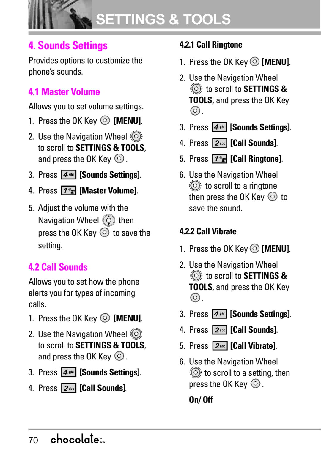 LG Electronics VX8550 manual Sounds Settings, Master Volume, Call Sounds 