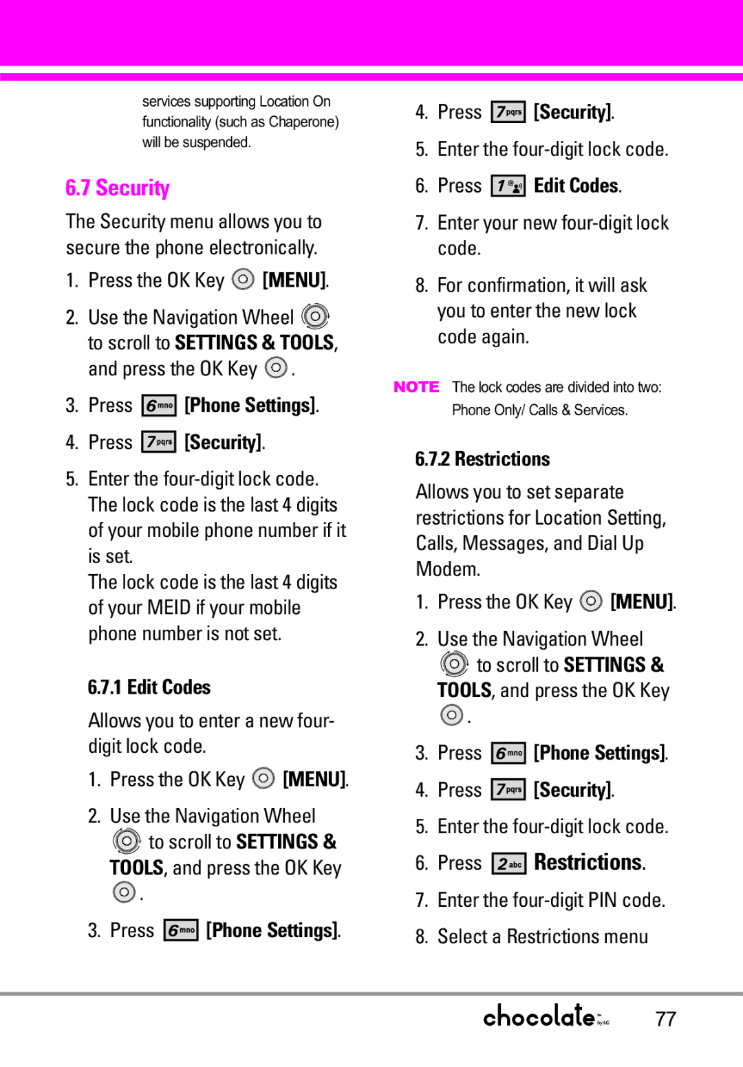 LG Electronics VX8550 manual Security 