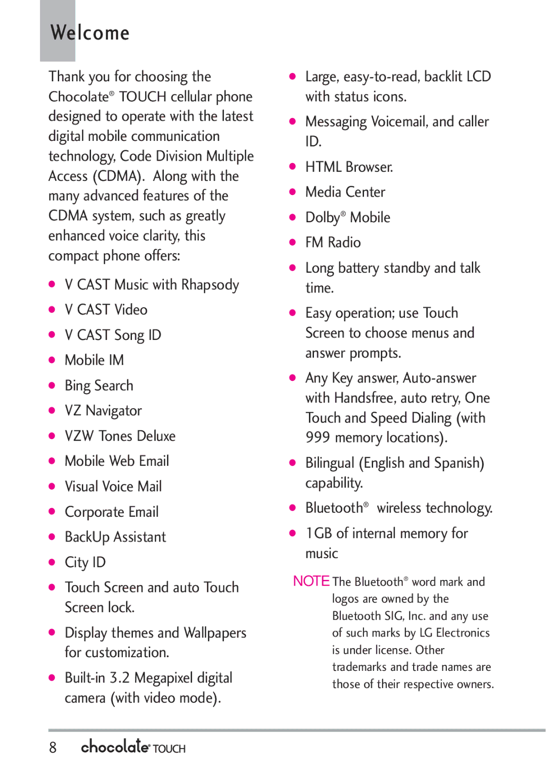 LG Electronics VX8575 manual Welcome 