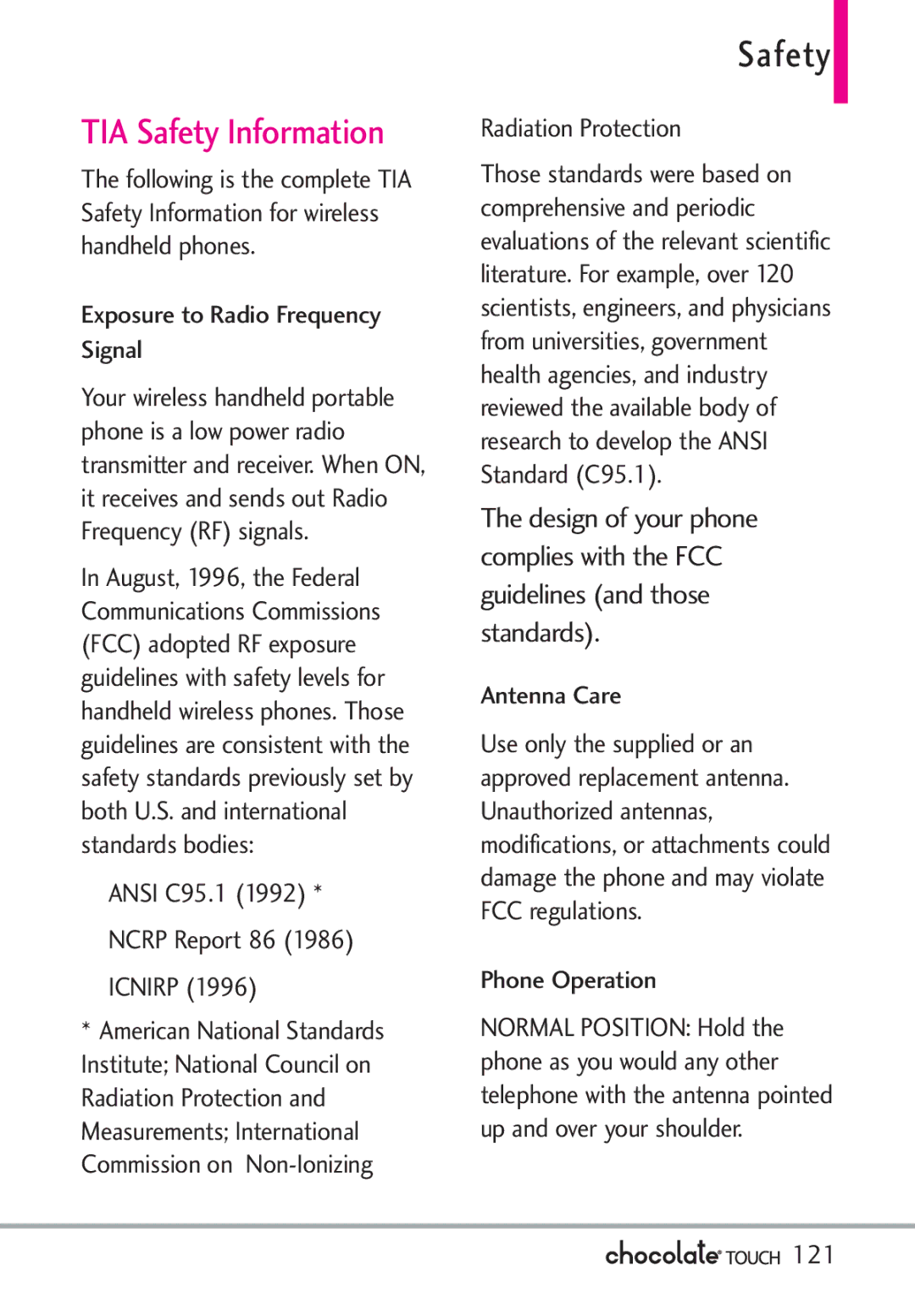 LG Electronics VX8575 manual TIA Safety Information 