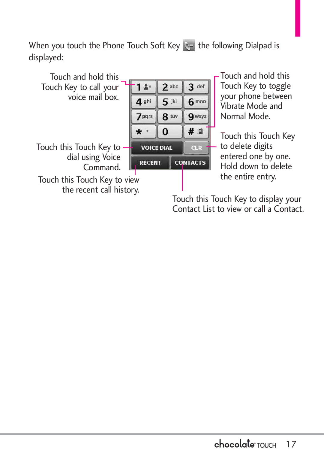 LG Electronics VX8575 manual Voice mail box Vibrate Mode Normal Mode, To delete digits, Entire entry, Recent call history 