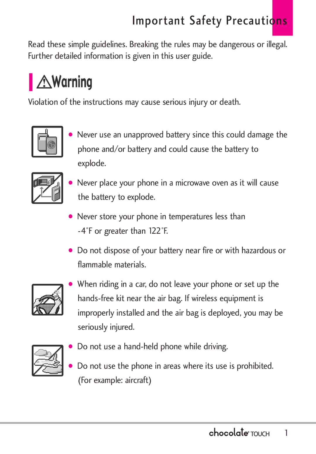 LG Electronics VX8575 manual Important Safety Precautions 