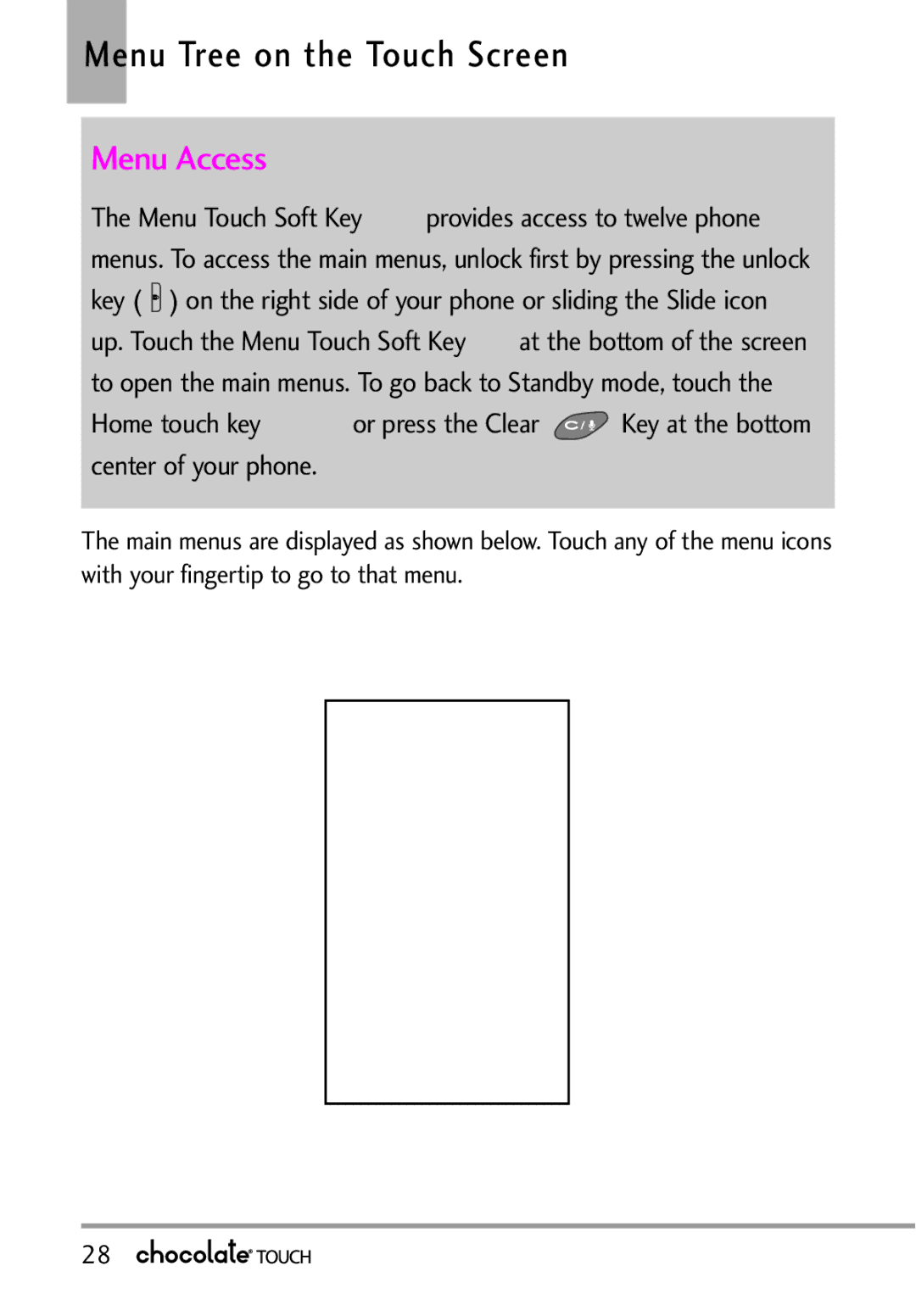 LG Electronics VX8575 manual Menu Tree on the Touch Screen, Menu Access 