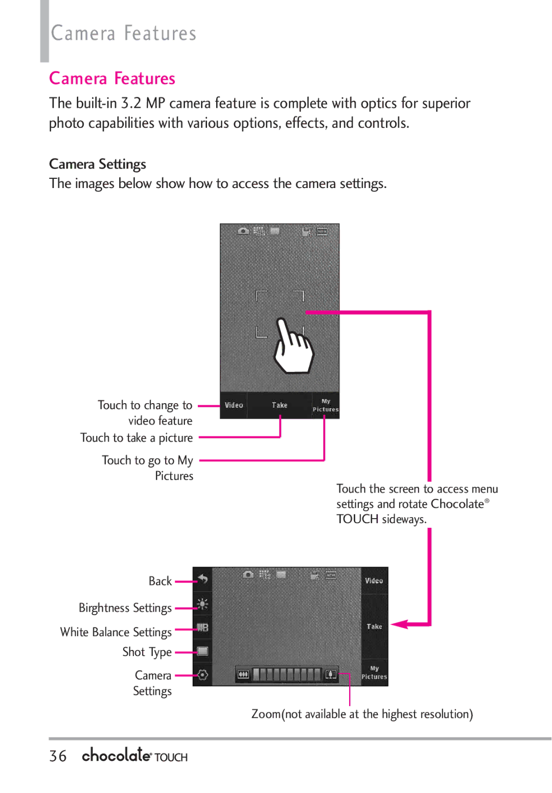 LG Electronics VX8575 manual Camera Features 