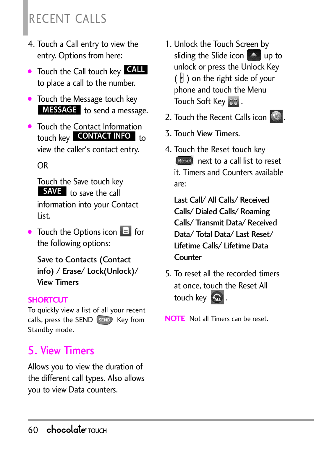 LG Electronics VX8575 manual Recent Calls, View Timers 