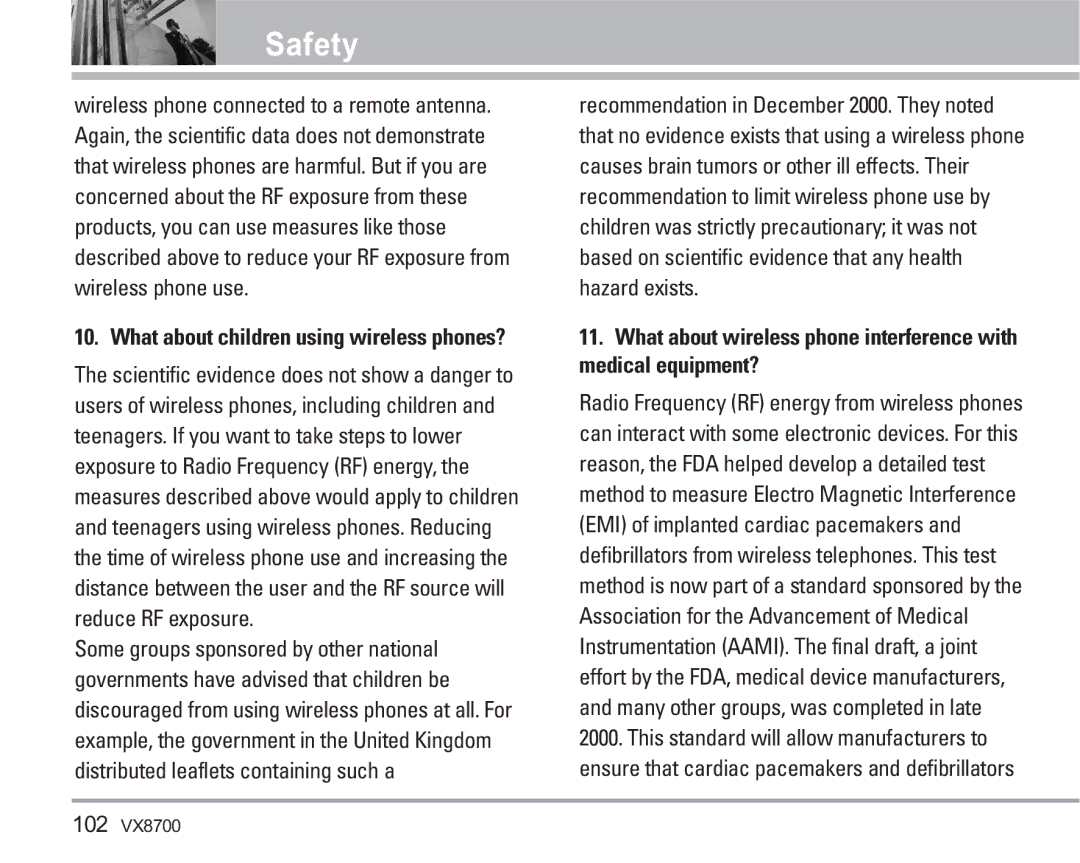 LG Electronics VX8700 manual What about children using wireless phones? 