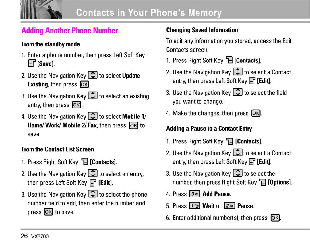 LG Electronics VX8700 manual Adding Another Phone Number 