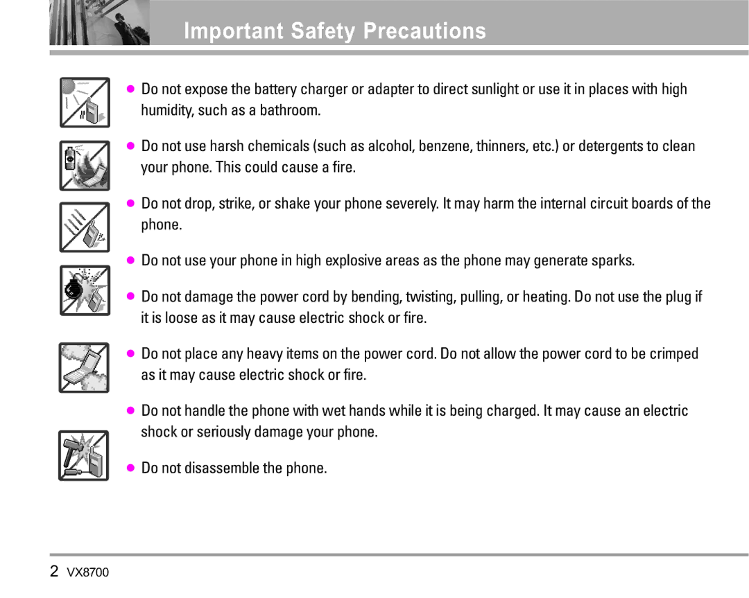 LG Electronics VX8700 manual Important Safety Precautions 