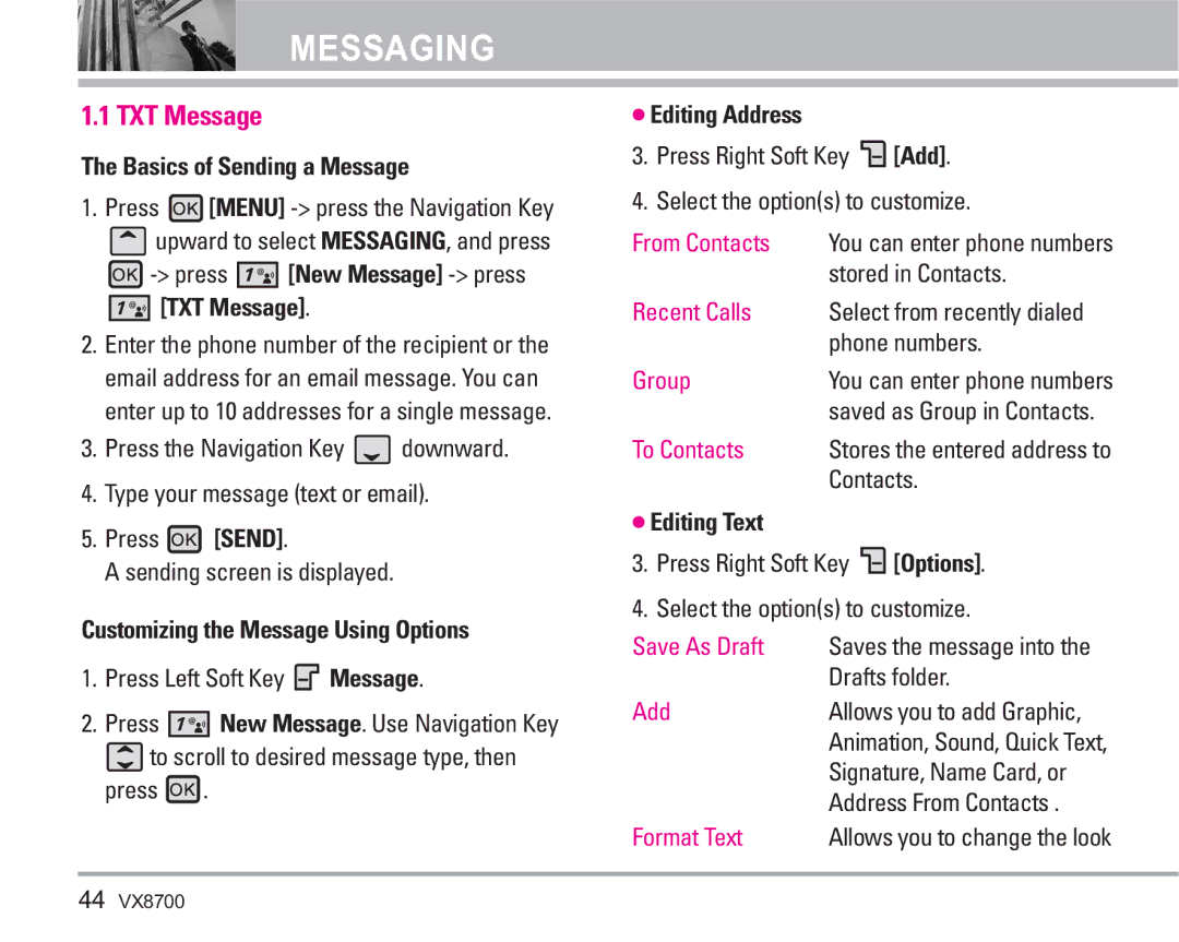 LG Electronics VX8700 manual TXT Message 