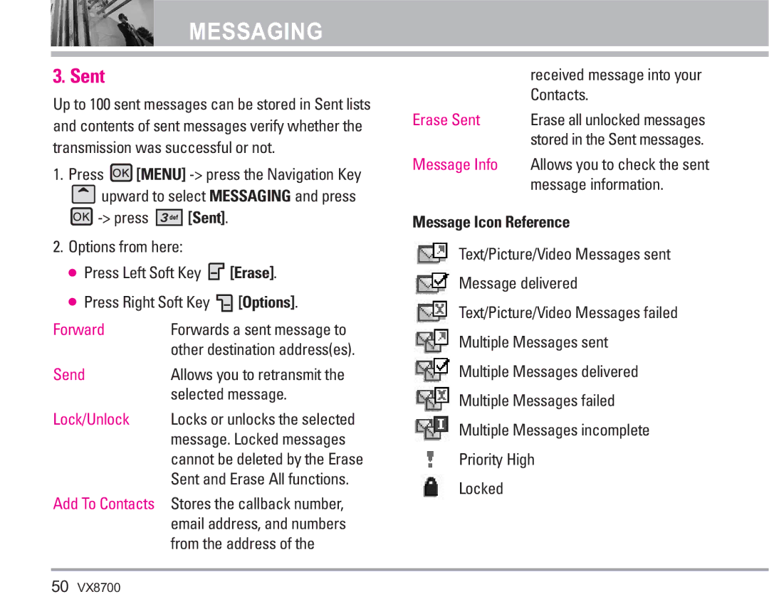 LG Electronics VX8700 manual Sent, Selected message, From the address 