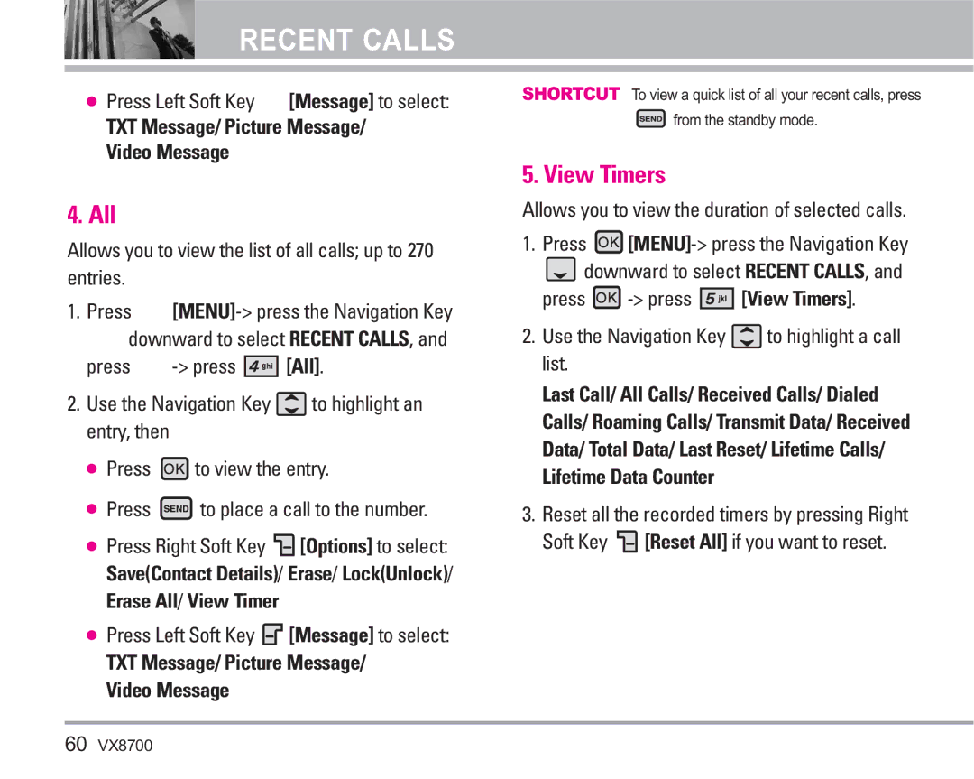 LG Electronics VX8700 manual View Timers, Soft Key Reset All if you want to reset 