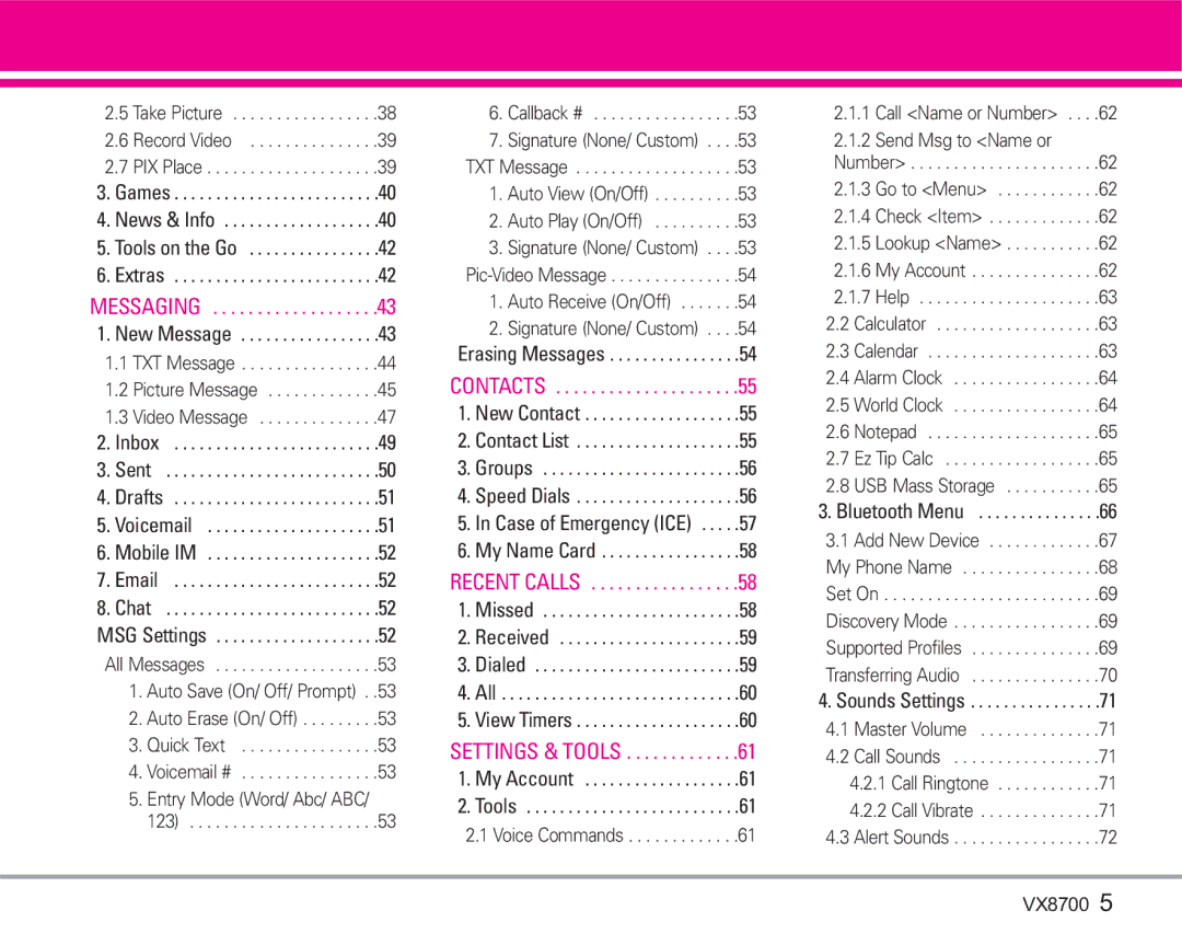 LG Electronics VX8700 manual Settings & Tools 