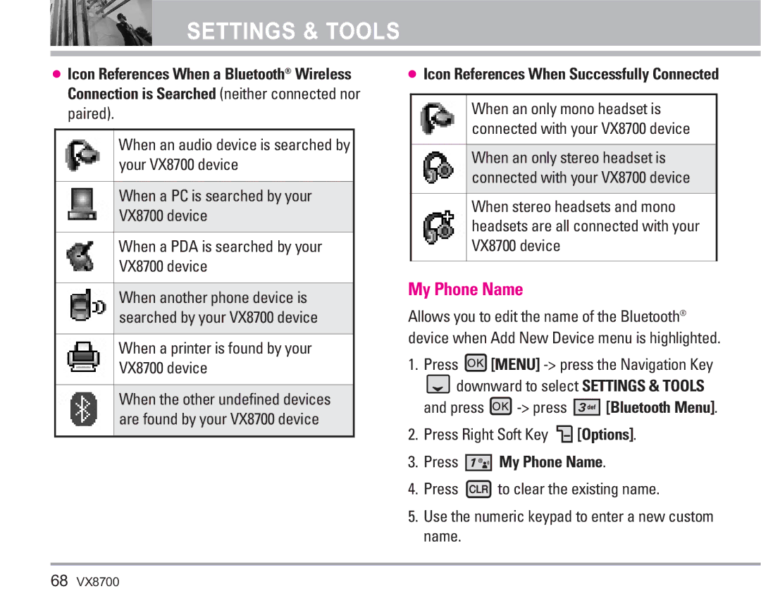 LG Electronics manual When a printer is found by your VX8700 device, Press My Phone Name 