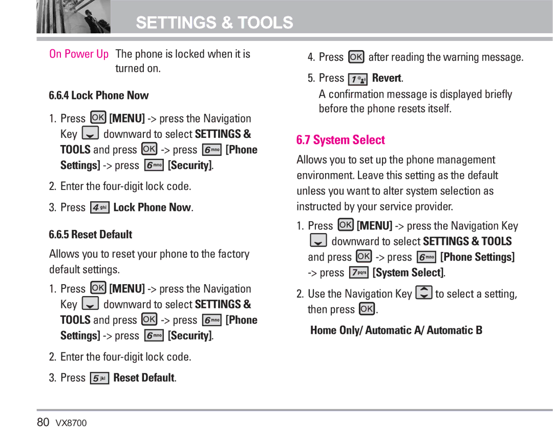 LG Electronics VX8700 manual System Select 