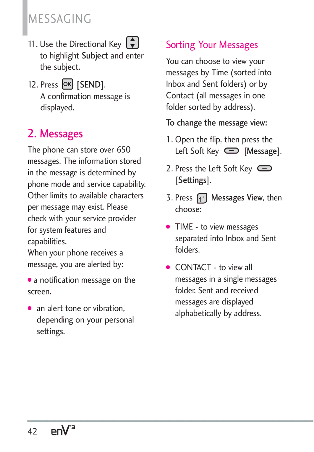 LG Electronics VX9200Maroon, enV3 manual Sorting Your Messages, To change the message view 