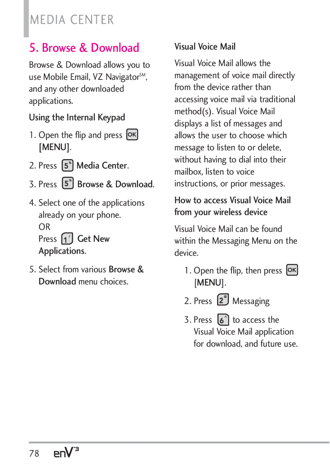 LG Electronics VX9200Maroon, enV3 manual Visual Voice Mail, Press Browse & Download 