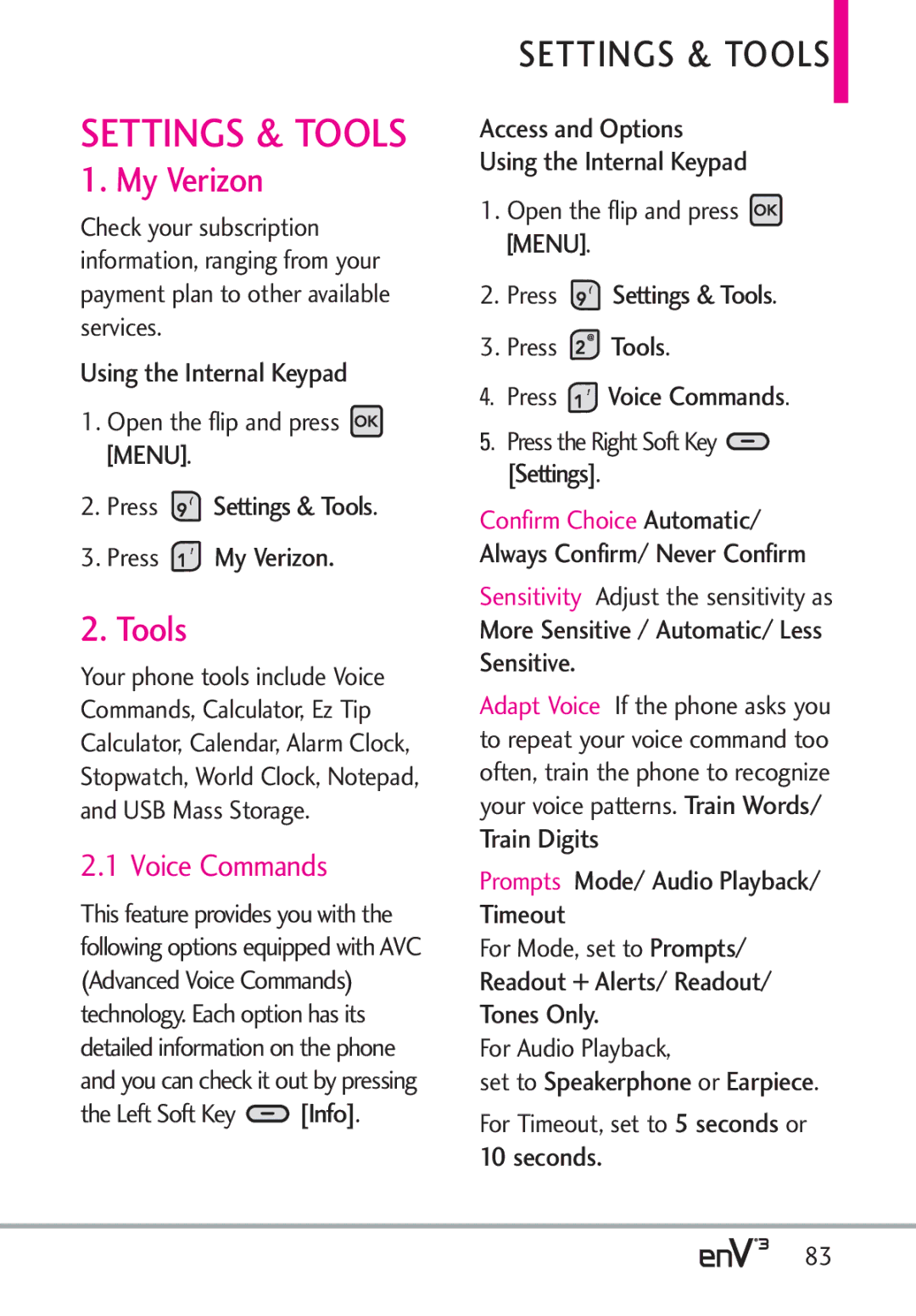 LG Electronics enV3, VX9200Maroon manual My Verizon, Tools 