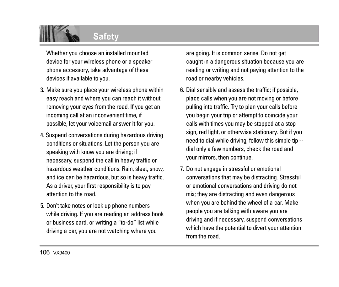 LG Electronics VX9400 manual 106 