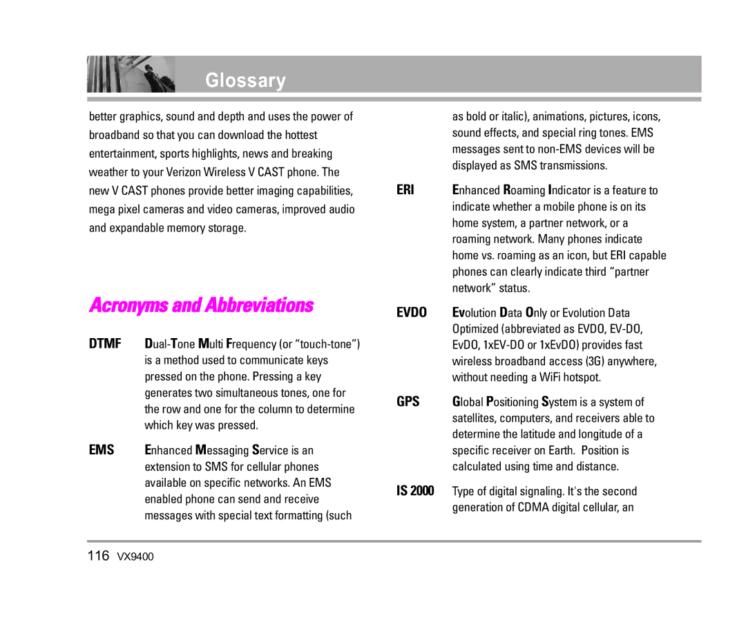 LG Electronics VX9400 manual Acronyms and Abbreviations 