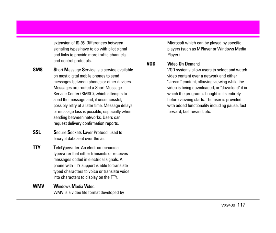 LG Electronics VX9400 manual Vod 