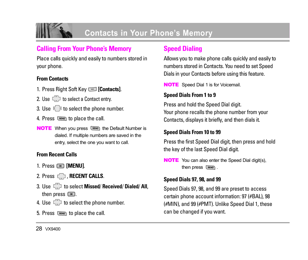 LG Electronics VX9400 manual Calling From Your Phone’s Memory 