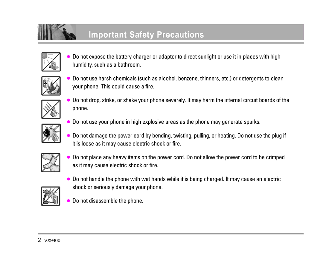 LG Electronics VX9400 manual Important Safety Precautions 