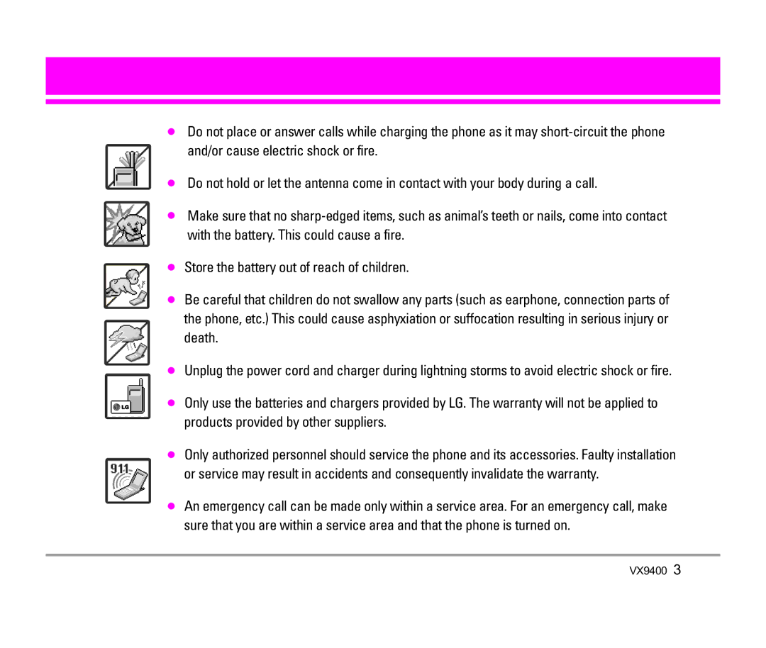 LG Electronics VX9400 manual 