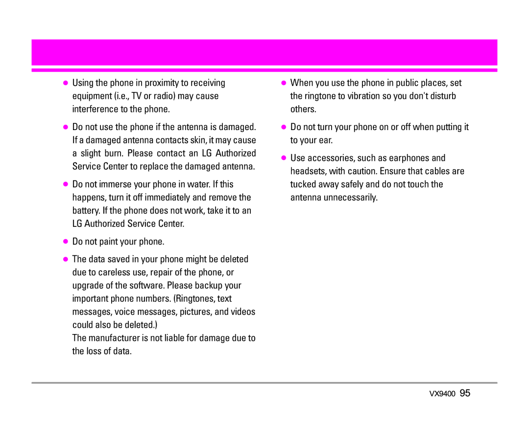 LG Electronics VX9400 manual Do not paint your phone 