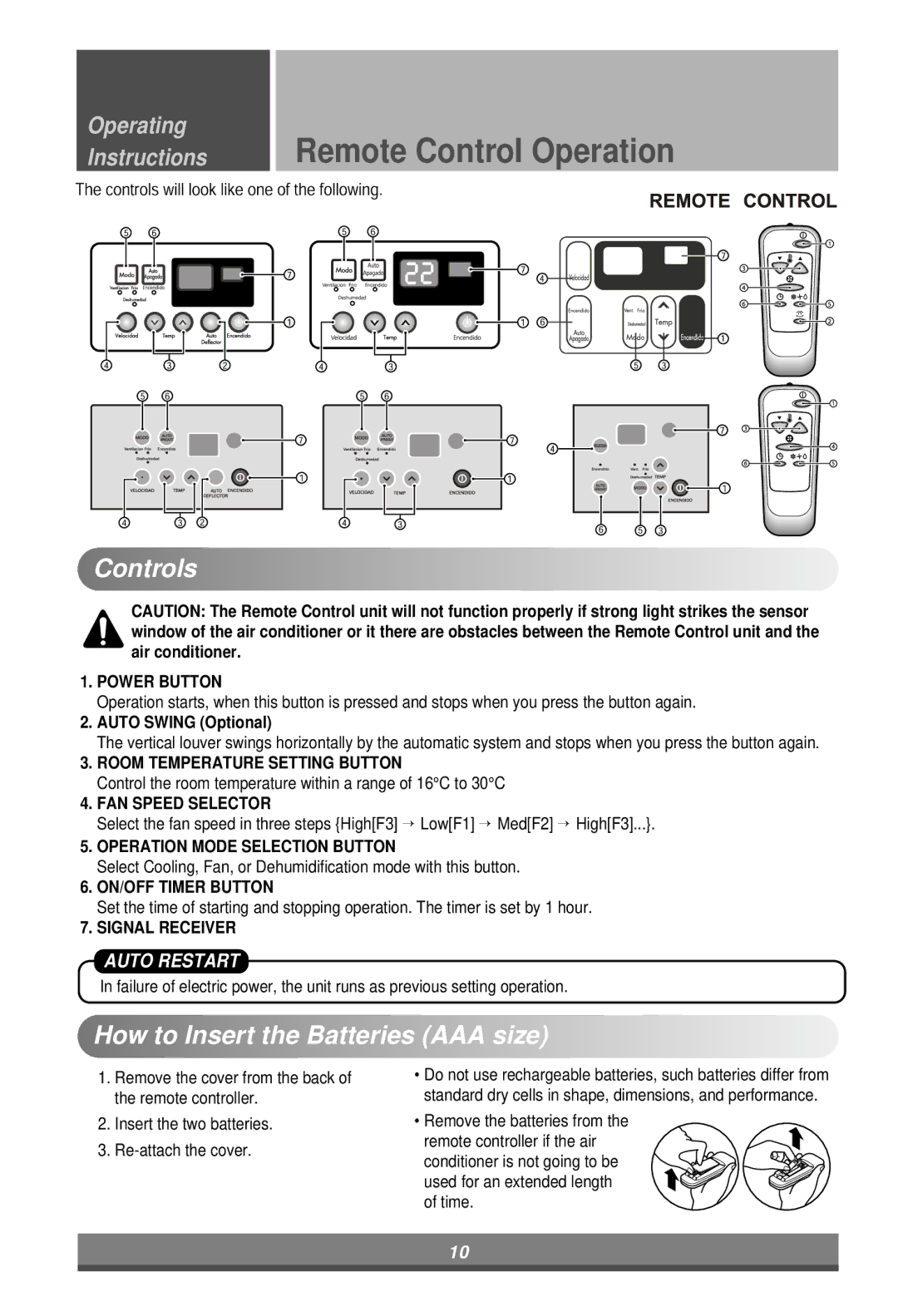 LG Electronics W121CM How to Insert the Batteries AAA size, Control the room temperature within a range of 16C to 30C 