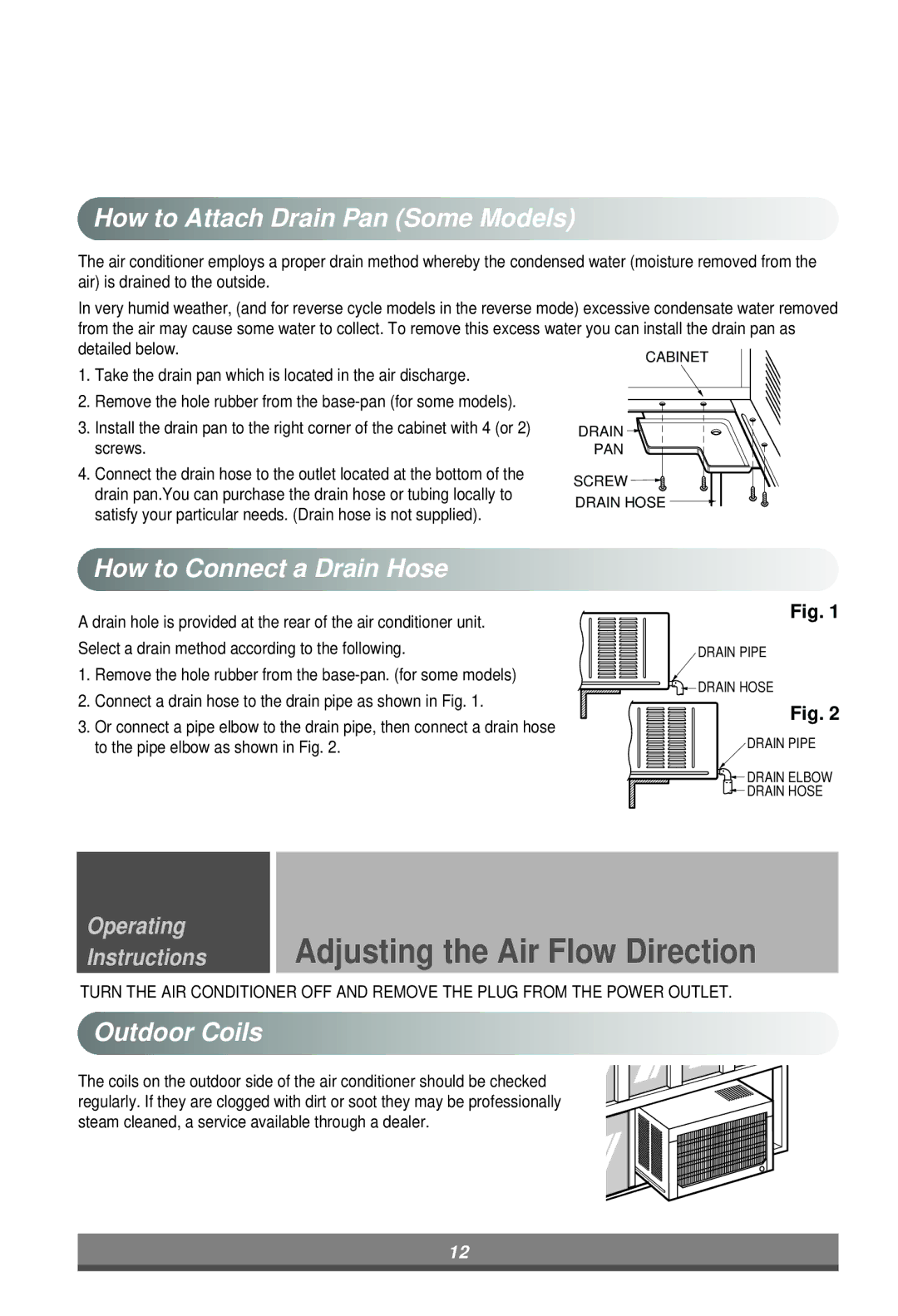 LG Electronics W122CM, W121CM, W081CA manual How to Attach Drain Pan Some Models, Outdoor Coils, Detailed below 