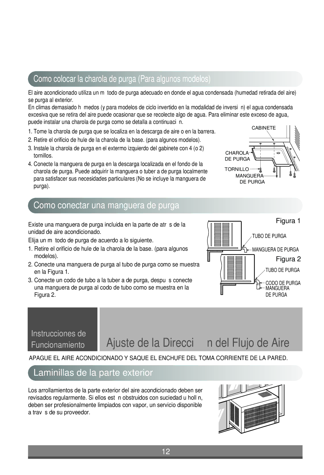 LG Electronics W121CM, W122CM manual Como conectar una manguera de purga, Elija un método de purga de acuerdo a lo siguiente 