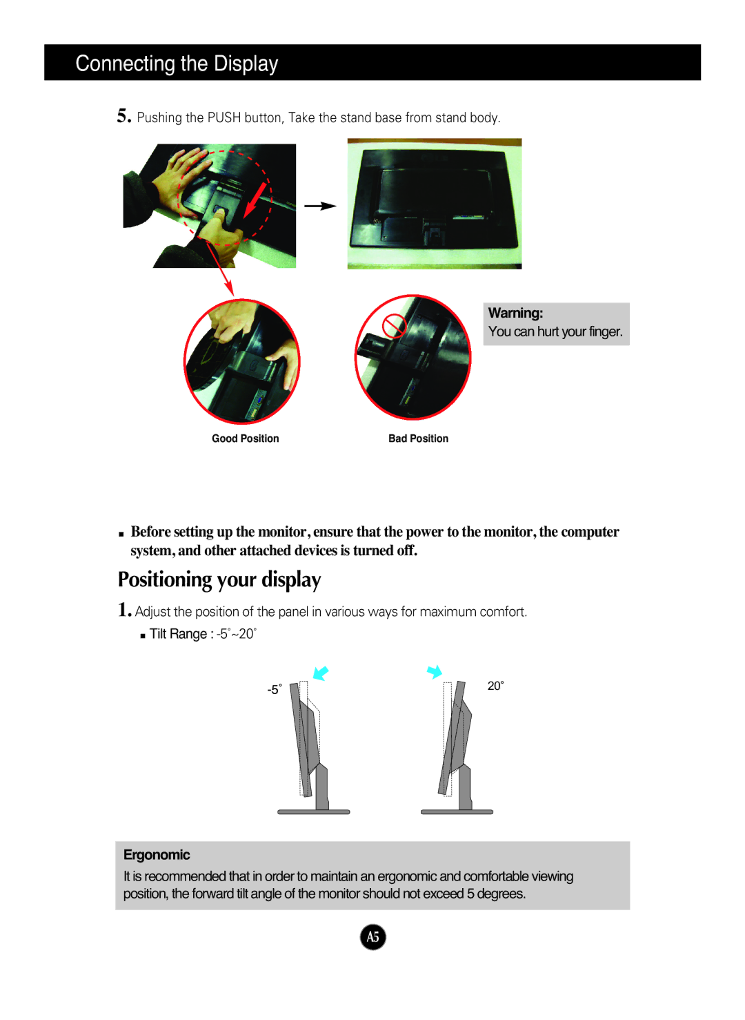 LG Electronics W1642S manual Positioning your display, Ergonomic 