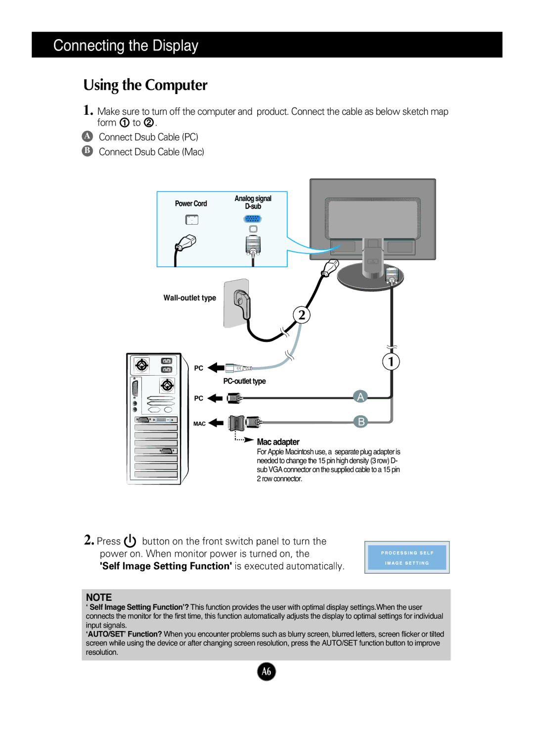 LG Electronics W1642S manual Using the Computer, Mac adapter 