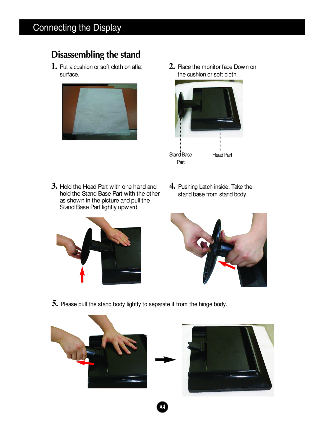 LG Electronics W1934S manual Disassembling the stand 