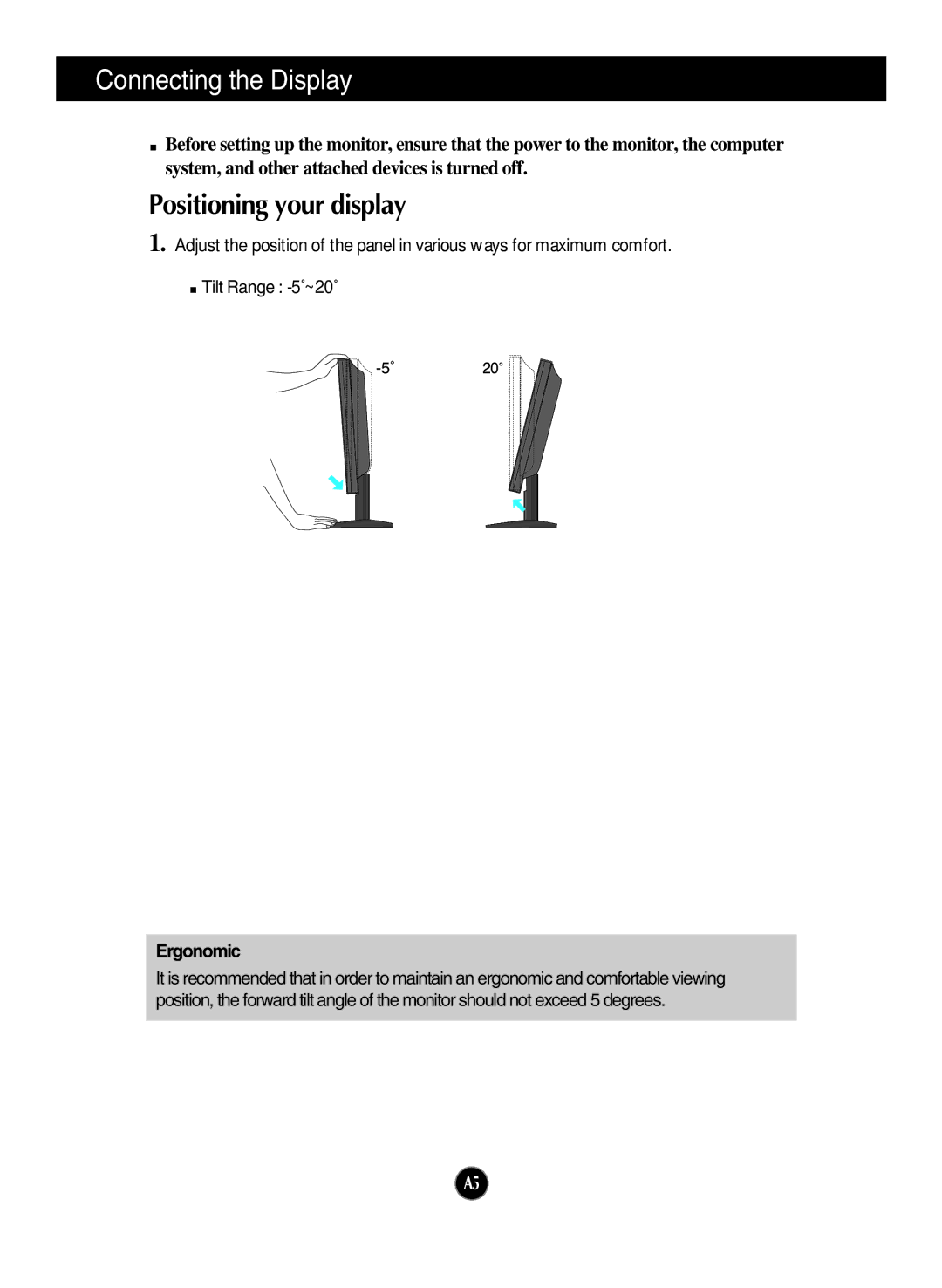 LG Electronics W1934S manual Positioning your display, Ergonomic 