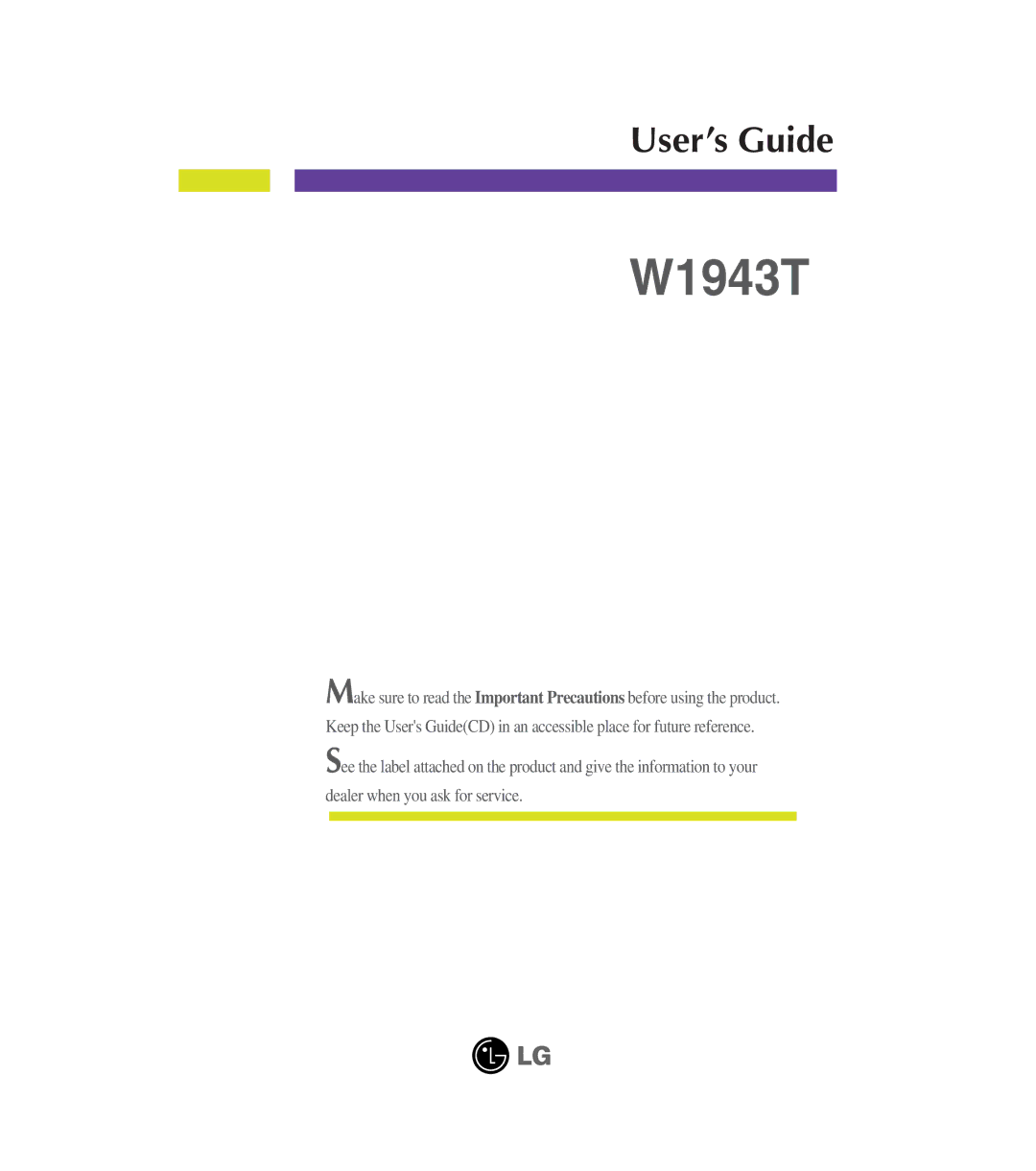 LG Electronics W1943T manual 