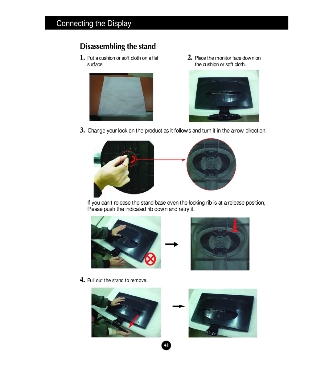 LG Electronics W1943T manual Disassembling the stand 