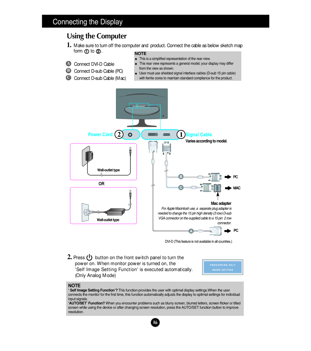 LG Electronics W1943T manual Using the Computer, Connect D-sub Cable PC 