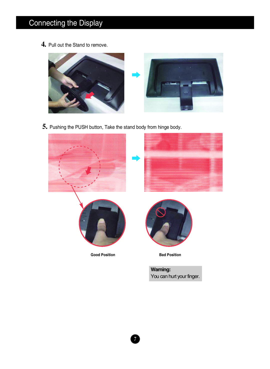 LG Electronics W2046S, W1946TN, W1946SN, W2346S, W2346T, W2246S, W2246T, W2046T manual You can hurt your finger 