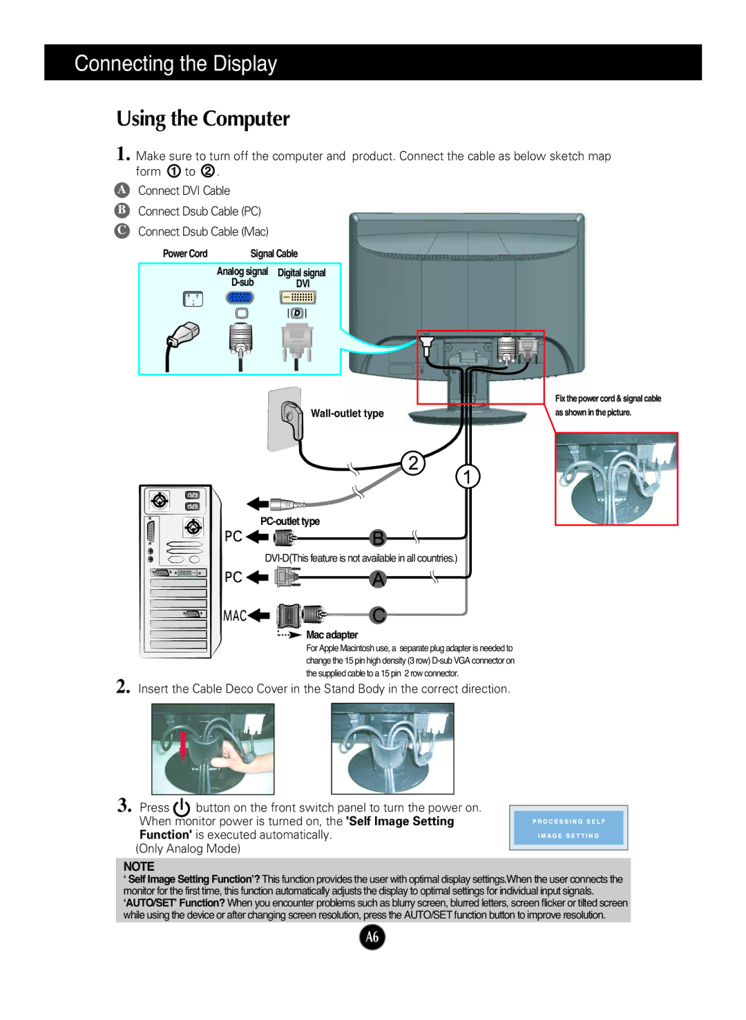 LG Electronics W2252TQ, W1952TQ manual Using the Computer, PC-outlet type 