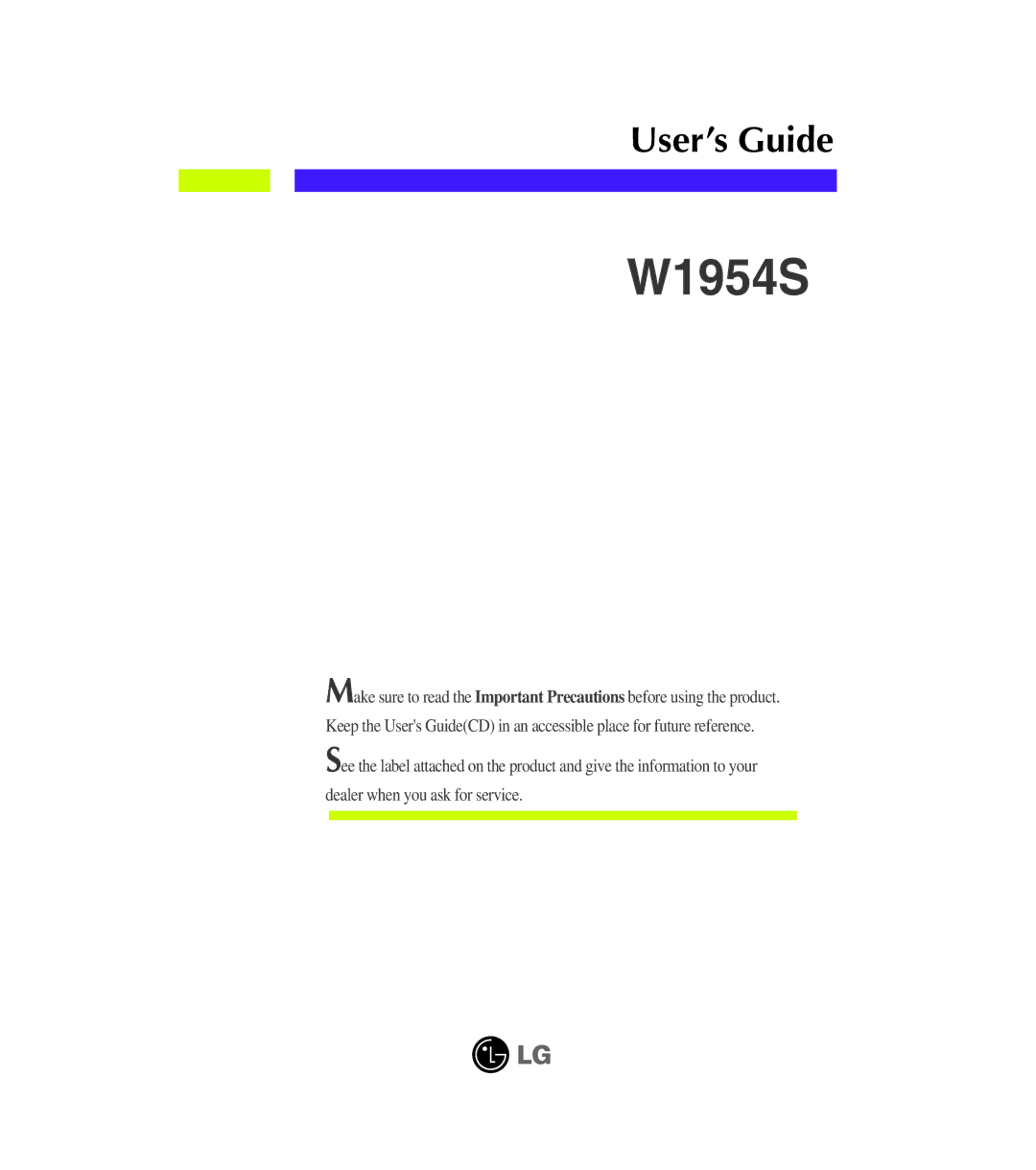 LG Electronics W1954S manual 