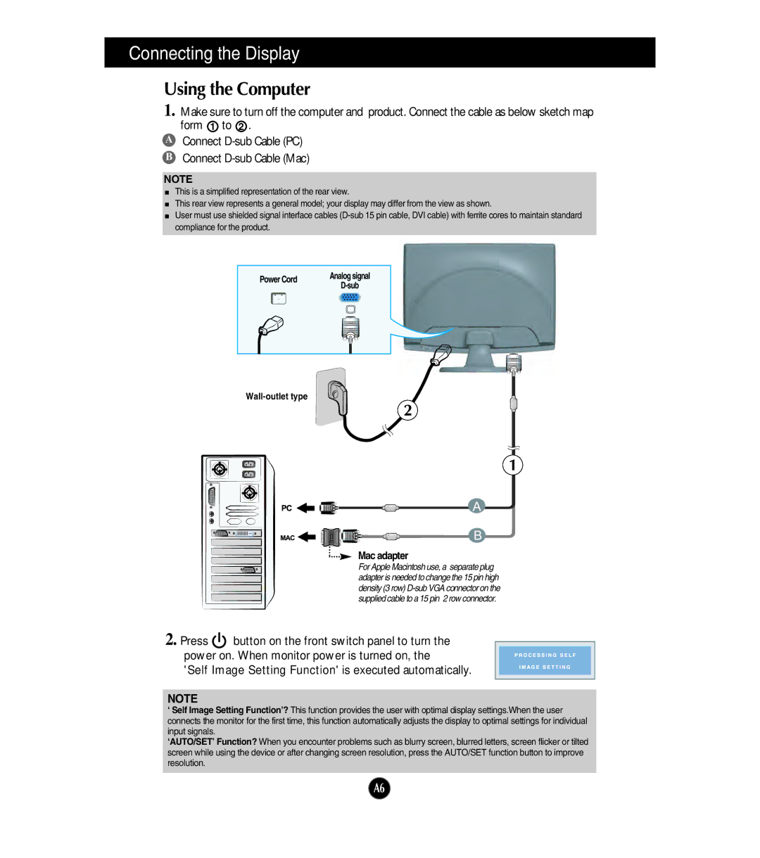 LG Electronics W1954S manual Using the Computer, Mac adapter 