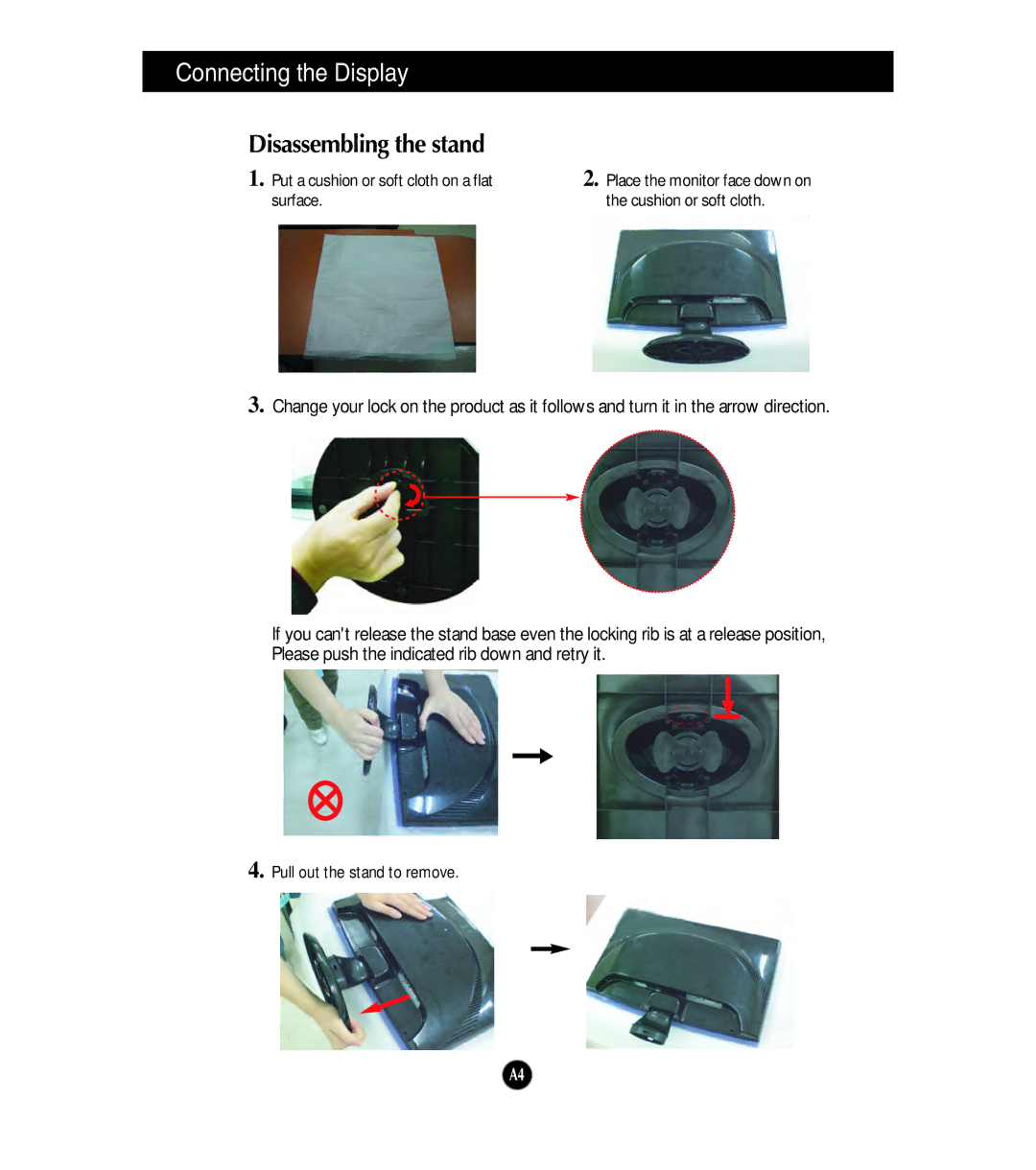 LG Electronics W2254TQ, W1954TQ manual Disassembling the stand 