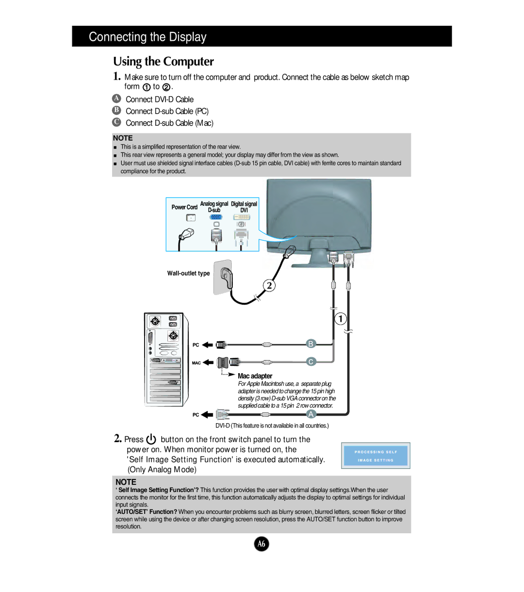 LG Electronics W2254TQ, W1954TQ manual Using the Computer, Mac adapter 