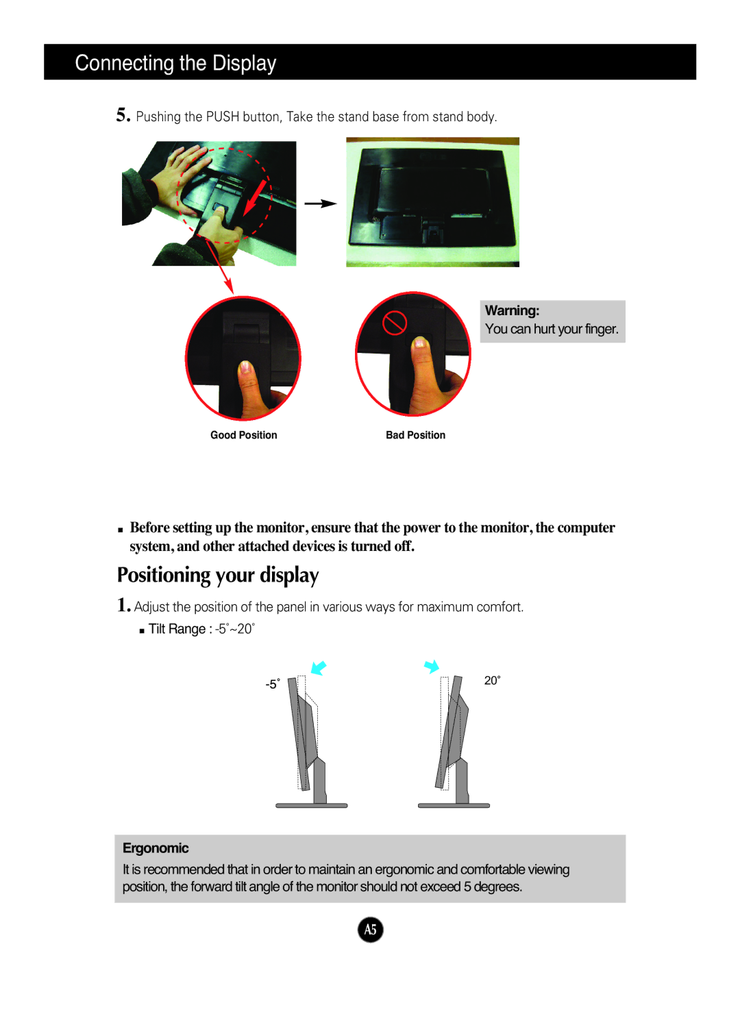 LG Electronics W2042SM, W1942SM, W2242SM manual Positioning your display, Ergonomic 