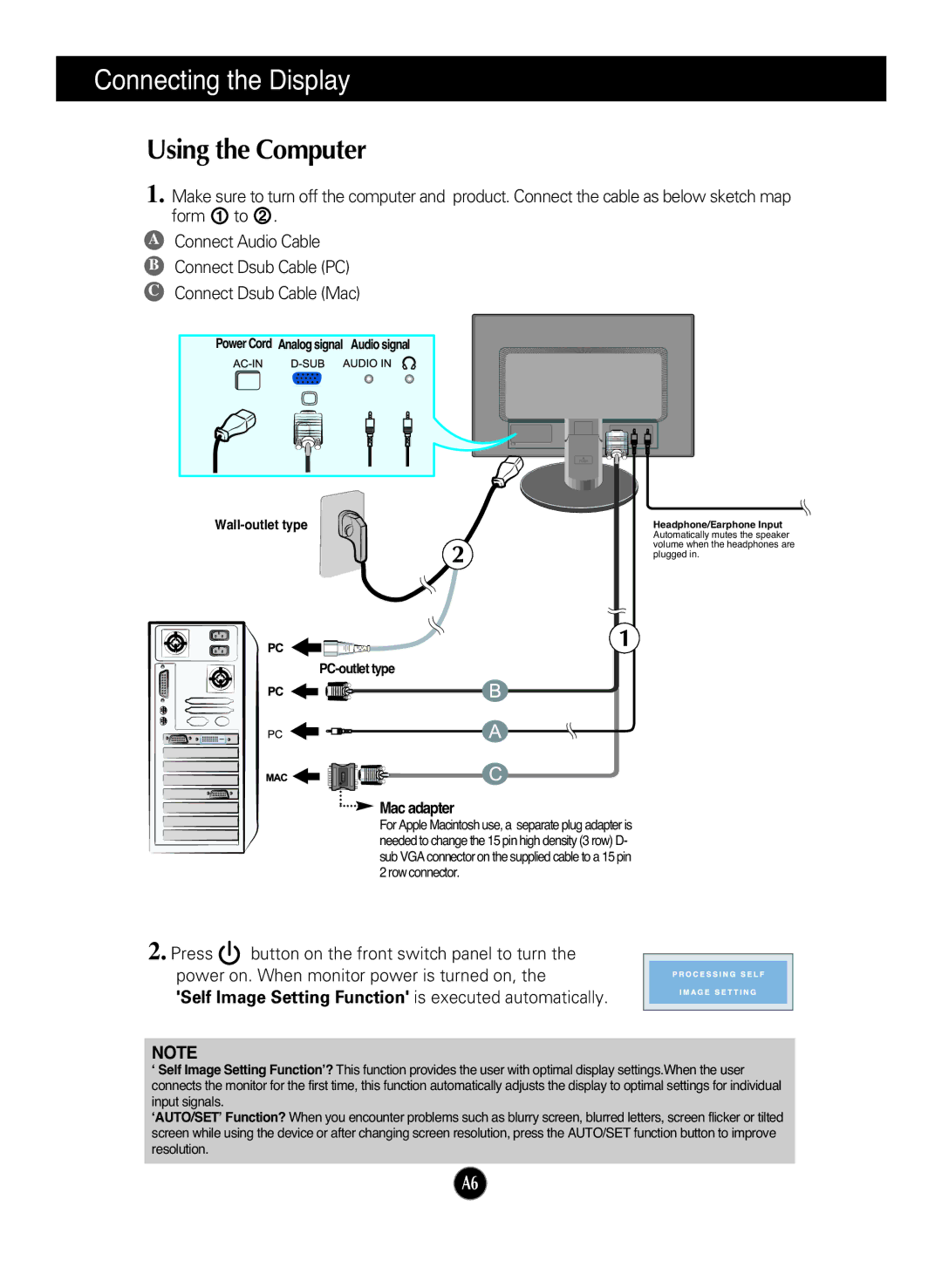 LG Electronics W1942SM, W2042SM, W2242SM manual Using the Computer, Mac adapter 