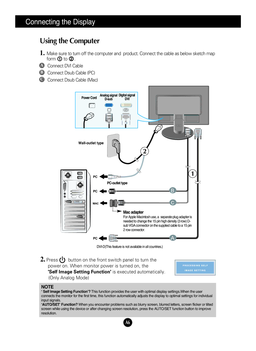 LG Electronics W2242TQ, W2042TQ, W1942TQ manual Using the Computer, Mac adapter 