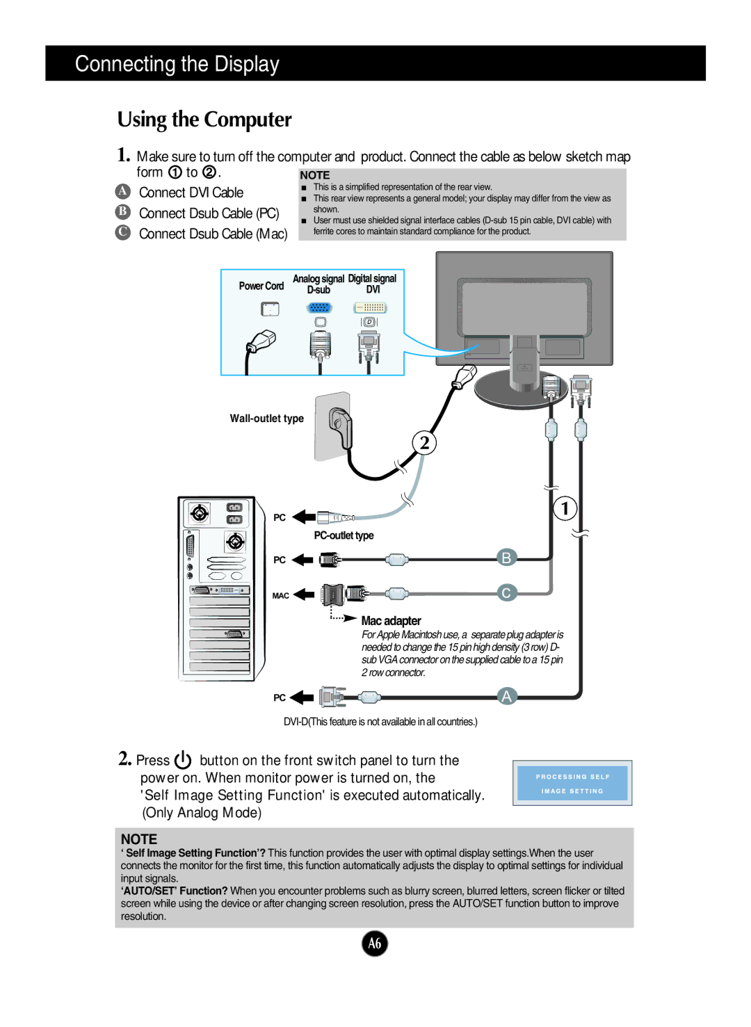 LG Electronics W1942TQ, W2042TQ, W2242TQ manual Using the Computer, Connect Dsub Cable Mac 